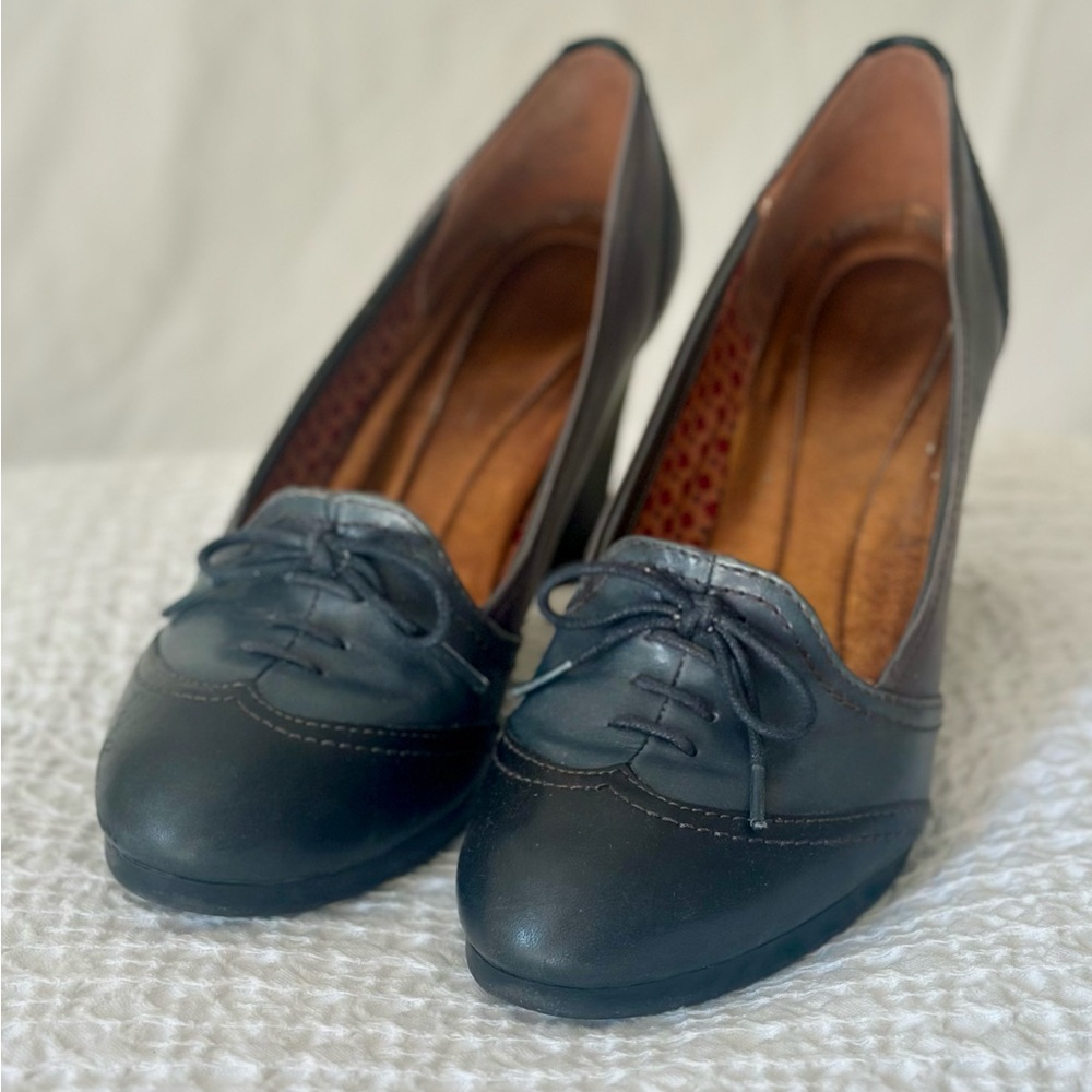 Naturalizer Ariana Pump | Navy & Grey Leather Loafer Heel | Size 8